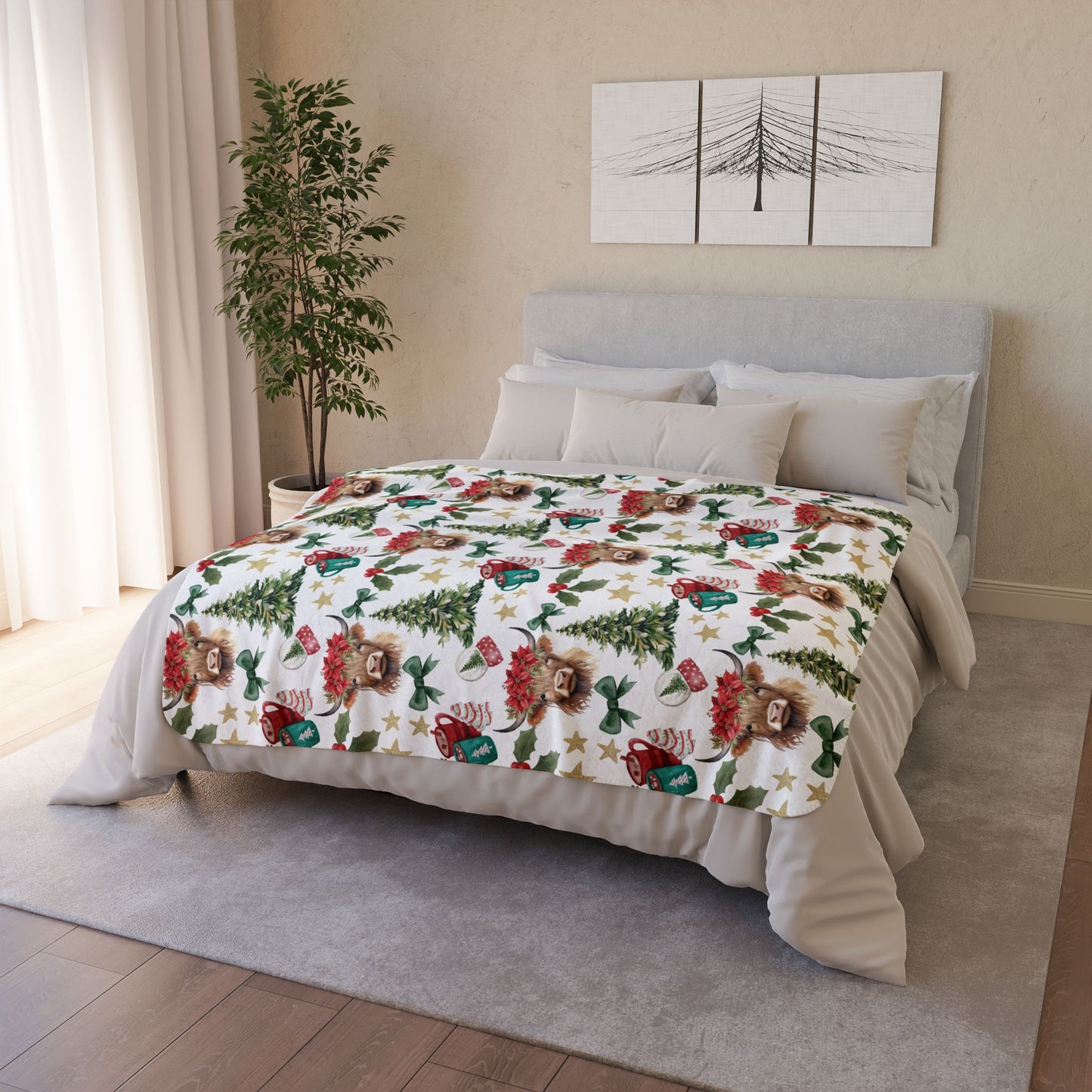 Cute Cow Christmas - Fleece Sherpa Blanket
