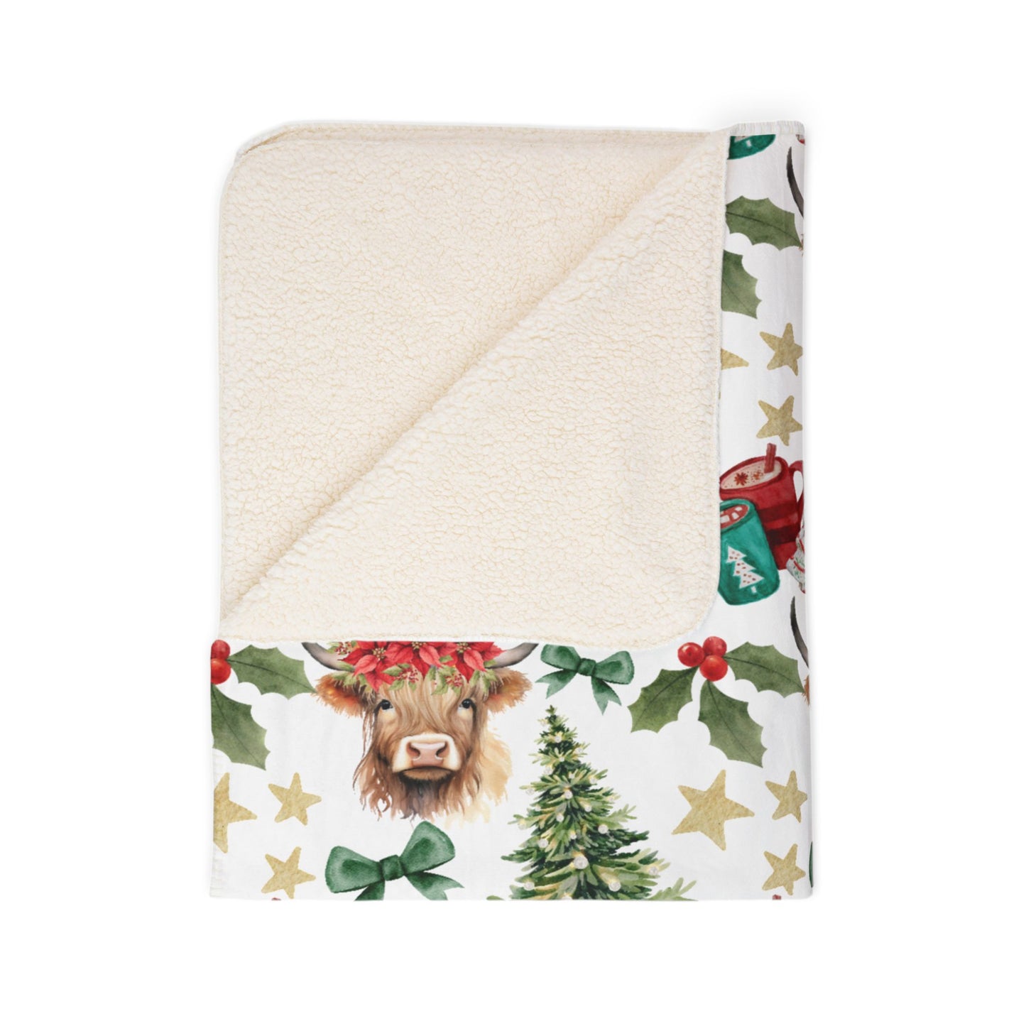Cute Cow Christmas - Fleece Sherpa Blanket