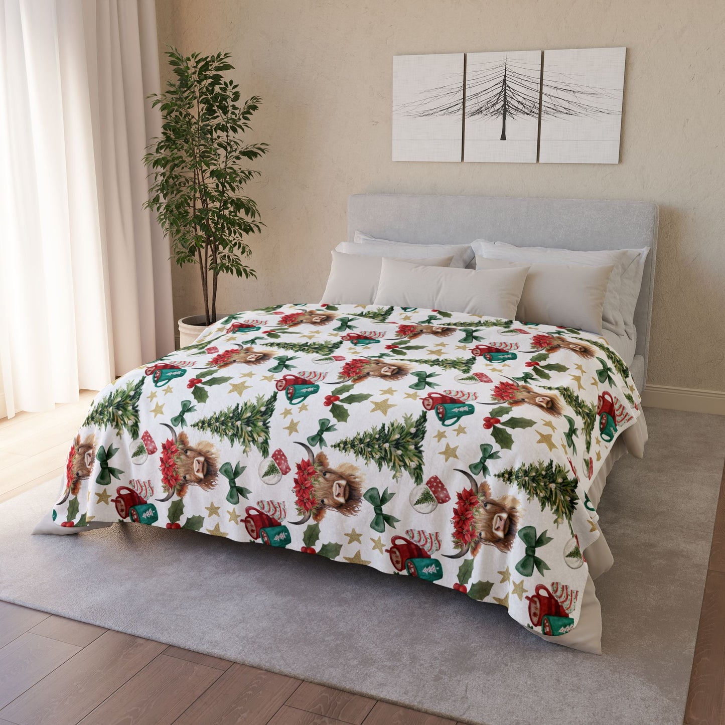 Cute Cow Christmas - Fleece Sherpa Blanket