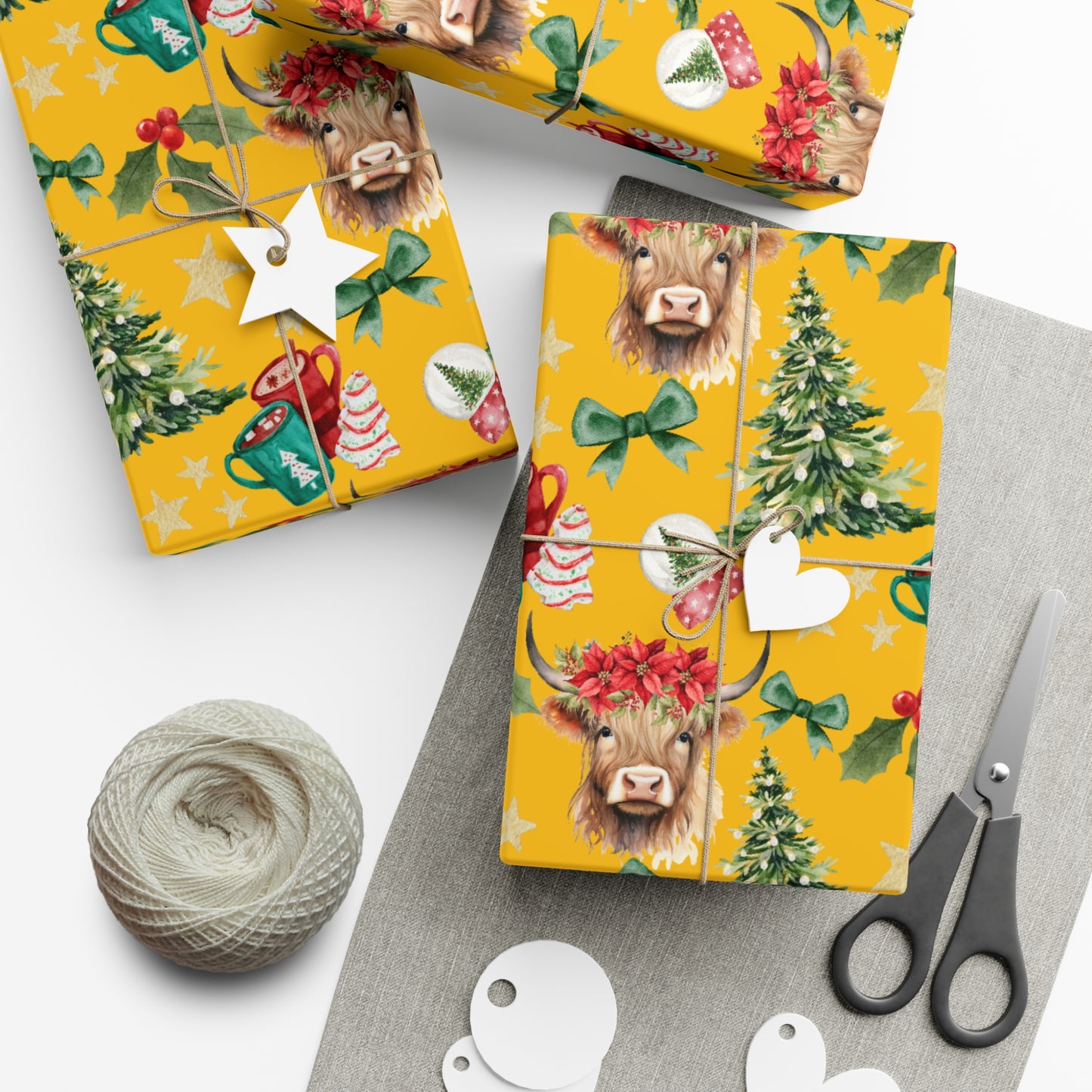 Cute Cow Christmas (Yellow) Gift Wrap Papers