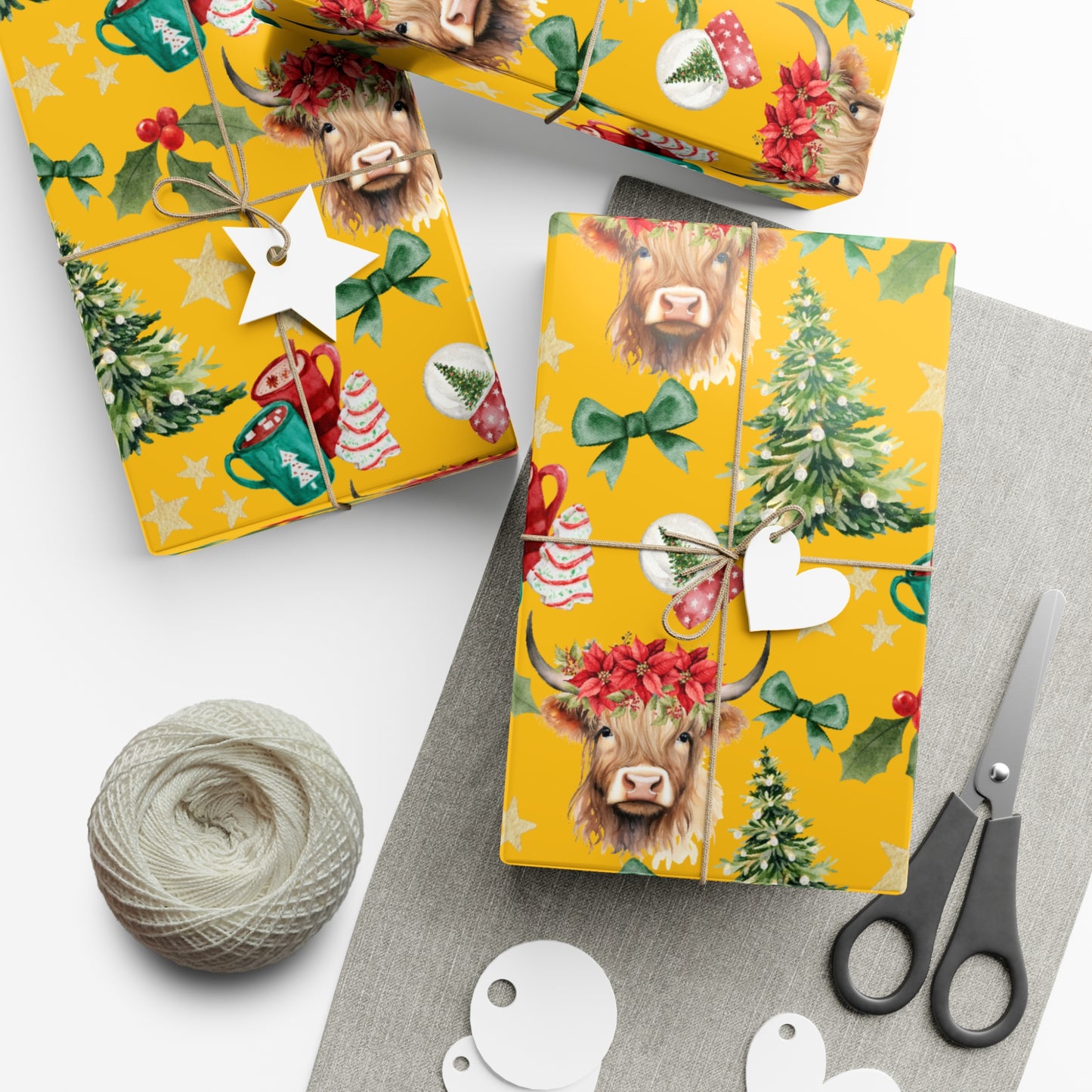 Cute Cow Christmas (Yellow) Gift Wrap Papers