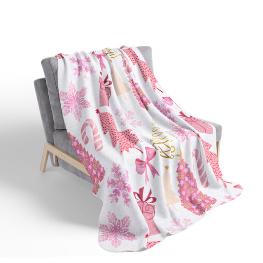 Pink Christmas - Fleece Sherpa Blanket